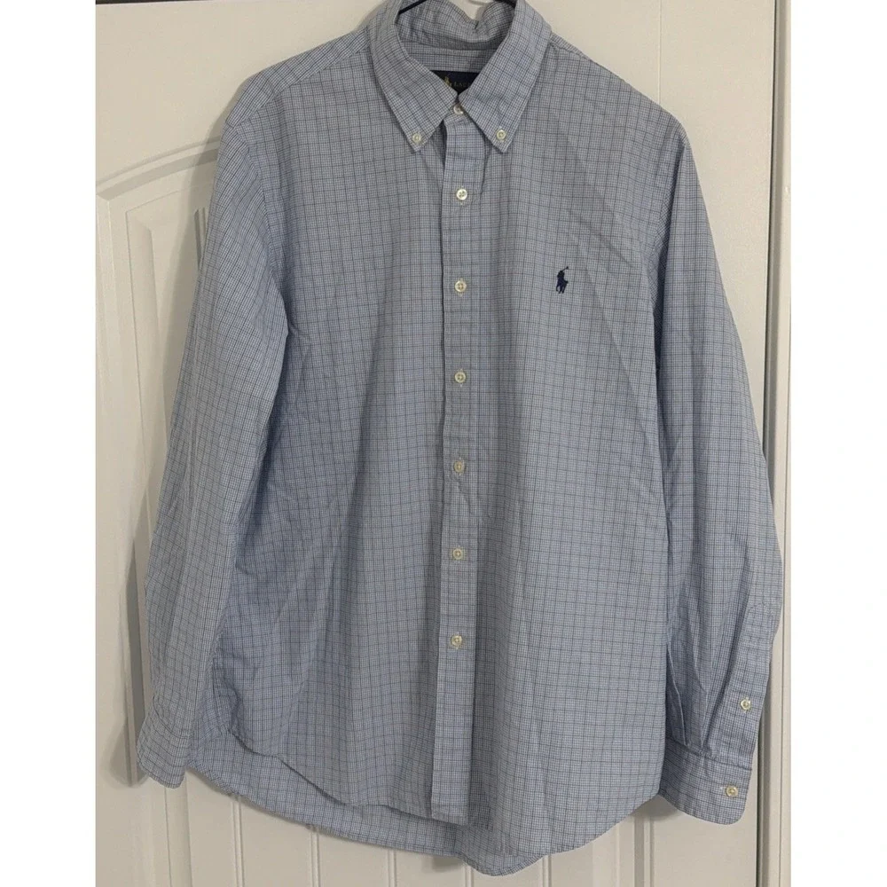 Ralph Lauren Long Sleeve Button Down Men's Shirt Classic Fit Large Blue Check